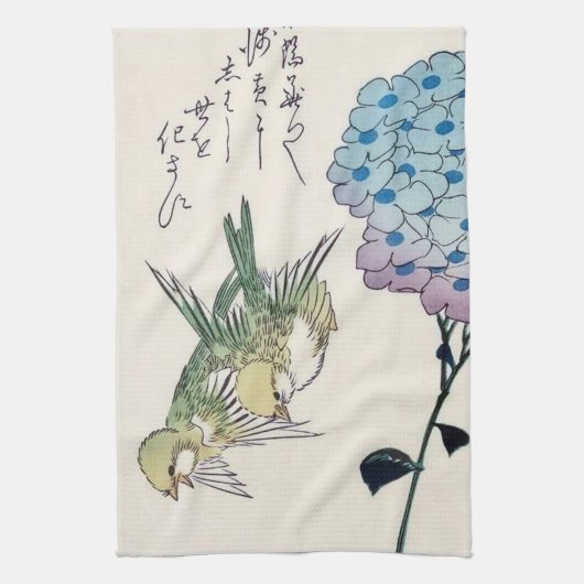 Linge De Cuisine Hydrangea et Pinsons, Hiroshige, Ukiyo-e (Vertical)