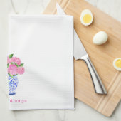 Linge De Cuisine Hydrangea rose aquarelle personnalisée en chinoise (Quart Plié)