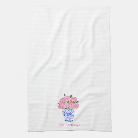 Linge De Cuisine Hydrangea rose aquarelle personnalisée en chinoise (Vertical)