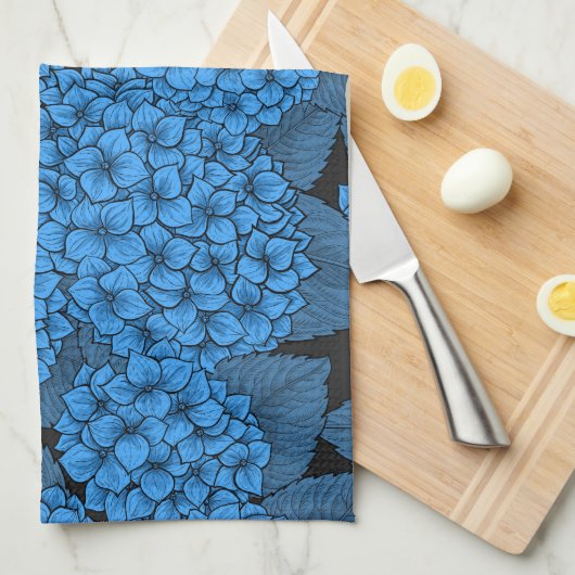 Linge De Cuisine Hydrangée bleue (Quart Plié)