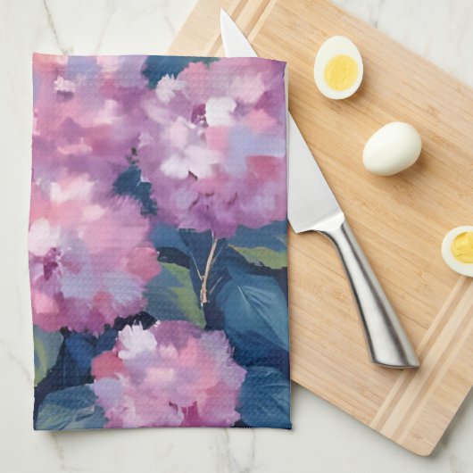 Linge De Cuisine Hydrangée rose pâle (Quart Plié)