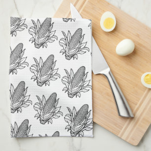 Linge De Cuisine Icône d'épi de maïs noir et blanc avec feuilles