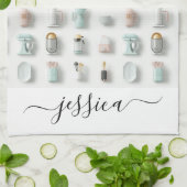 Linge De Cuisine Icônes de cuisine mignonnes Nom du script motif (Plié)