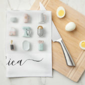 Linge De Cuisine Icônes de cuisine mignonnes Nom du script motif (Quart Plié)