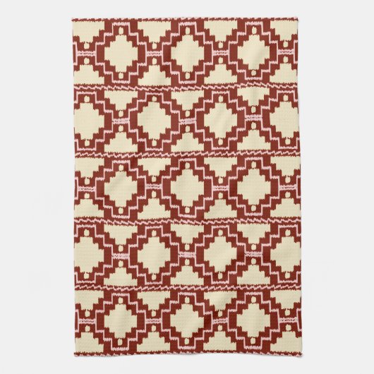 Linge De Cuisine Ikat Aztec Motif - Beige, Bourgogne et rose (Vertical)