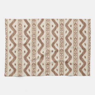 Linge De Cuisine Ikat café, rayure tissée crème