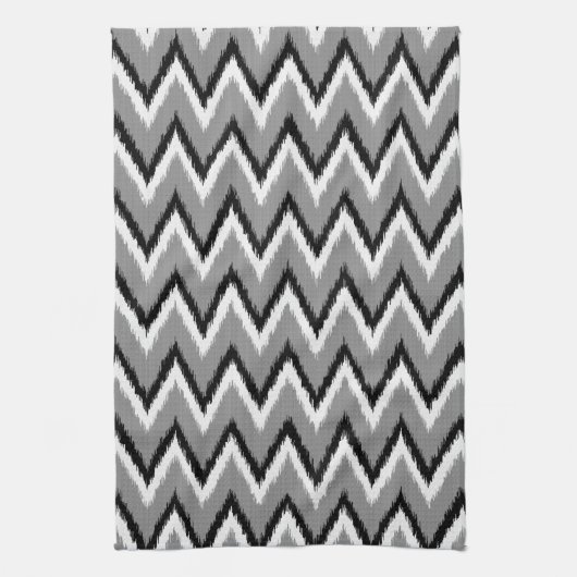 Linge De Cuisine Ikat Chevron Gris / Gris, Noir & Blanc (Vertical)