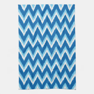 Linge De Cuisine Ikat Chevron Stripes - Cobalt, Sky Blue et White