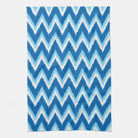 Linge De Cuisine Ikat Chevron Stripes - Cobalt, Sky Blue et White (Vertical)