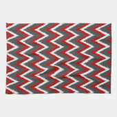 Linge De Cuisine Ikat Chevron Stripes - Rouge, Blanc et Gris / Gris (Horizontal)
