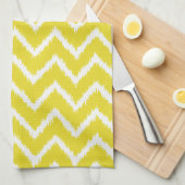 Linge De Cuisine Ikat Chevrons - moutarde jaune et blanc (Quart Plié)