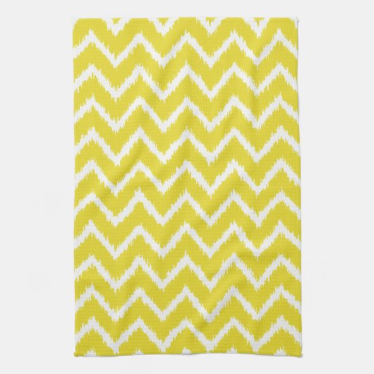 Linge De Cuisine Ikat Chevrons - moutarde jaune et blanc (Vertical)