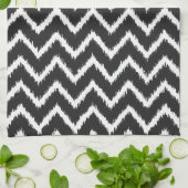 Linge De Cuisine Ikat Chevrons - Noir et blanc (Plié)