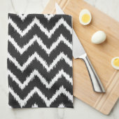 Linge De Cuisine Ikat Chevrons - Noir et blanc (Quart Plié)