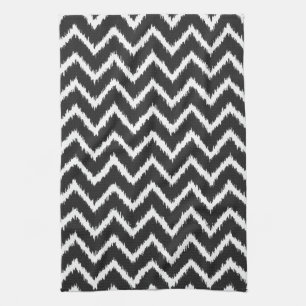 Linge De Cuisine Ikat Chevrons - Noir et blanc