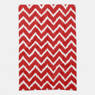 Linge De Cuisine Ikat Chevrons - Rouge profond et blanc