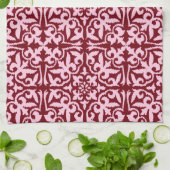 Linge De Cuisine Ikat damask pattern - Bourgogne et rose (Plié)