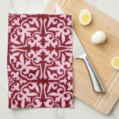 Linge De Cuisine Ikat damask pattern - Bourgogne et rose (Quart Plié)