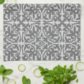 Linge De Cuisine Ikat damask pattern - gris clair et gris moyen (Plié)