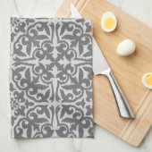 Linge De Cuisine Ikat damask pattern - gris clair et gris moyen (Quart Plié)