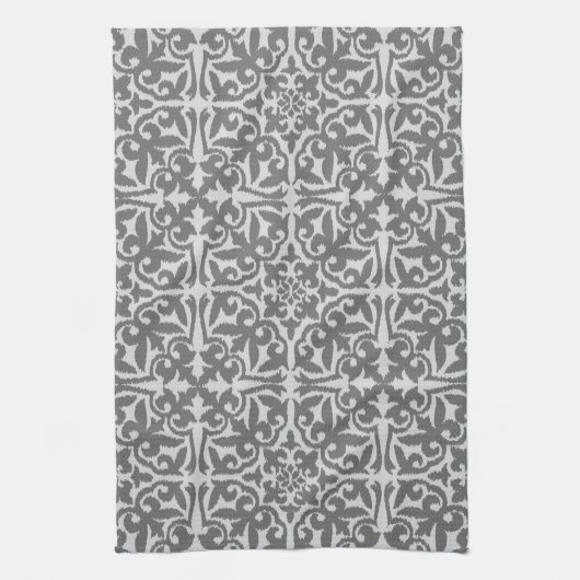 Linge De Cuisine Ikat damask pattern - gris clair et gris moyen (Vertical)