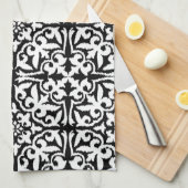Linge De Cuisine Ikat damask pattern - noir et blanc (Quart Plié)