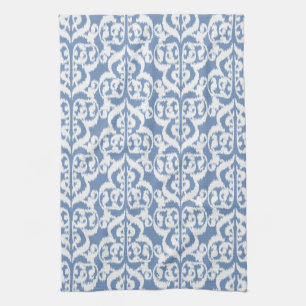 Linge De Cuisine Ikat Damassé Mauresque - bleu ciel et blanc