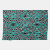 Linge De Cuisine Ikat Diamond Motif - Noir Turquoise (Horizontal)