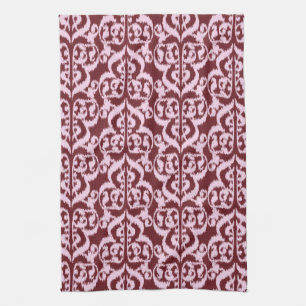 Linge De Cuisine Ikat Moorish Damask - bordeaux et rose