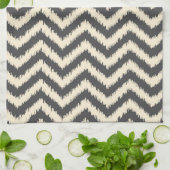 Linge De Cuisine Ikat noir et crème Chevron (Plié)