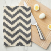 Linge De Cuisine Ikat noir et crème Chevron (Quart Plié)