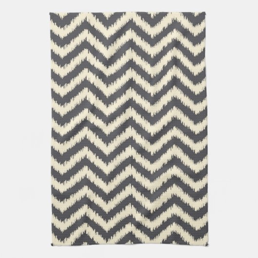 Linge De Cuisine Ikat noir et crème Chevron (Vertical)