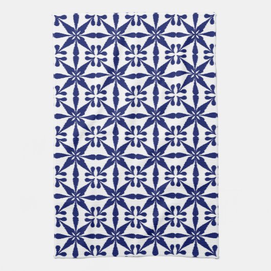 Linge De Cuisine Ikat Star Motif, bleu marine et blanc (Vertical)