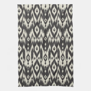 Linge De Cuisine Ikat tribal noir et crème
