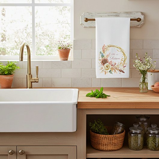 Linge De Cuisine Il est ressuscité boho fleuri wreath Pâques