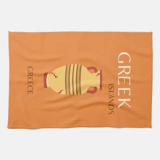 Linge De Cuisine Îles grecques, Grèce, Voyage, Preppy, Orange (Horizontal)