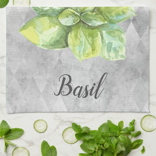 Linge De Cuisine Illustration aquarelle de Basilic (Plié)