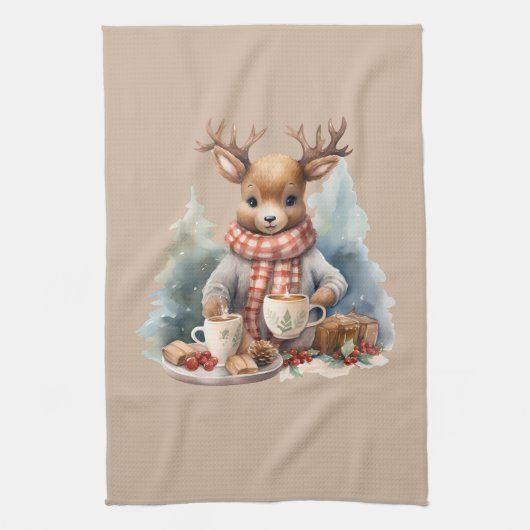 Linge De Cuisine Illustration chevreuil de la cuisine de Noël rusti (Vertical)