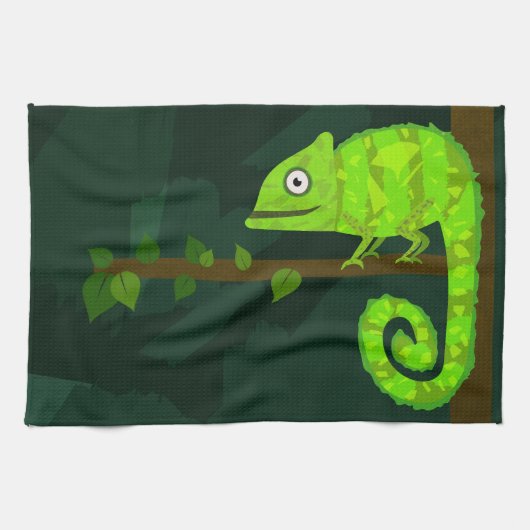 Linge De Cuisine Illustration de caméléon vert mignon Reptile tropi (Horizontal)