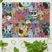 Linge De Cuisine Illustration de chats amusants Monogrammes personn (Plié)