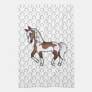 Linge De Cuisine Illustration de cheval de trait Pinto brun de styl
