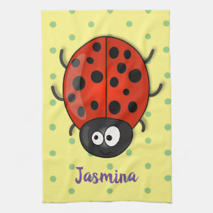 Linge De Cuisine Illustration de coccinelle rouge heureuse et migno
