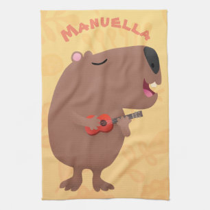 Linge De Cuisine Illustration de dessin animé de capybara ukulele