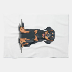 Linge De Cuisine Illustration de dos de chien noir et feu vintage P