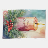 Linge De Cuisine Illustration de la bougie de Noël de l'aquarelle (Horizontal)