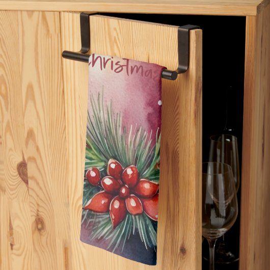 Linge De Cuisine Illustration de la bougie de Noël de l'aquarelle (Pliage en tiers)