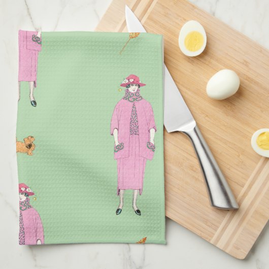 Linge De Cuisine Illustration de mode des années 1910 Dame & Chien (Quart Plié)