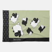 Linge De Cuisine Illustration de mouton mignon noir, blanc, vert d' (Horizontal)