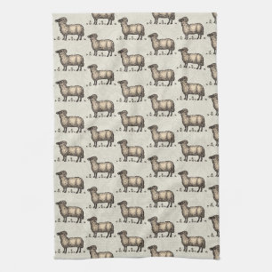 Linge De Cuisine Illustration de mouton vintage : Art classique de