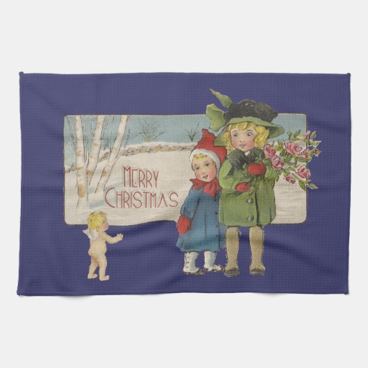 Linge De Cuisine Illustration de Noël Antique Enfants 1920 (Horizontal)